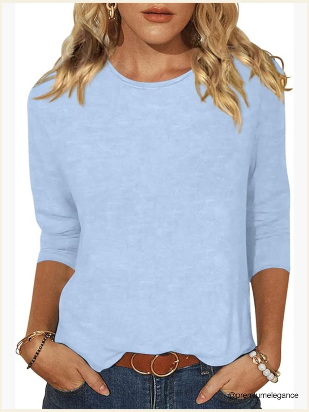 Women's 3/4 Sleeve Tunic T-Shirt Crew Neck Loose Fit Pullover Blouse